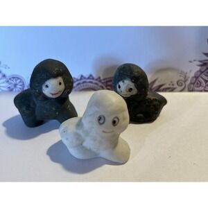 Vintage Miniature Bisque Lamb Figurines Set of 3 Black and White Sheep 1.5 Inch